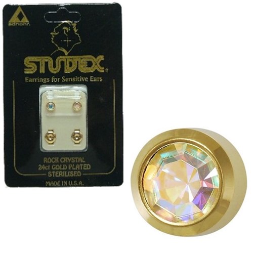 Rock Crystal Studs Gold - Large Bezel